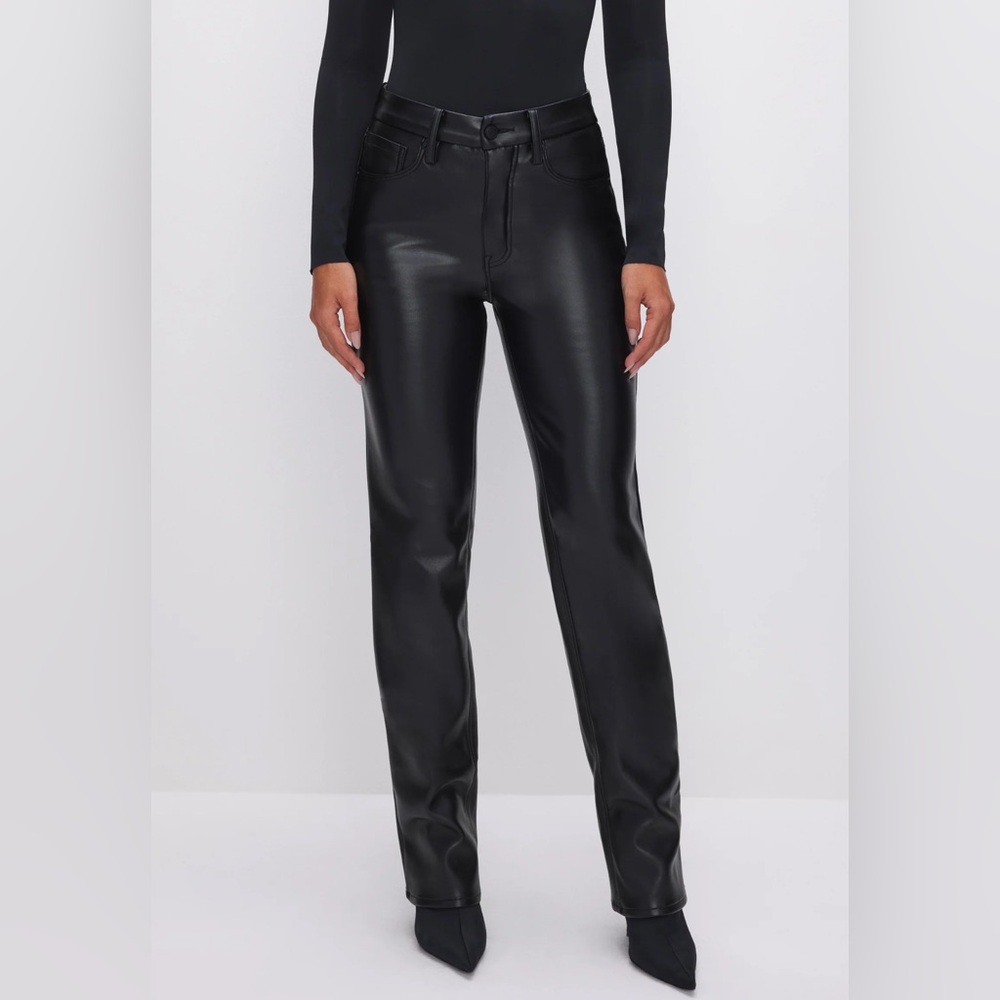 NWT Good American Good Icon Faux Leather Jeans - Black - Size 8